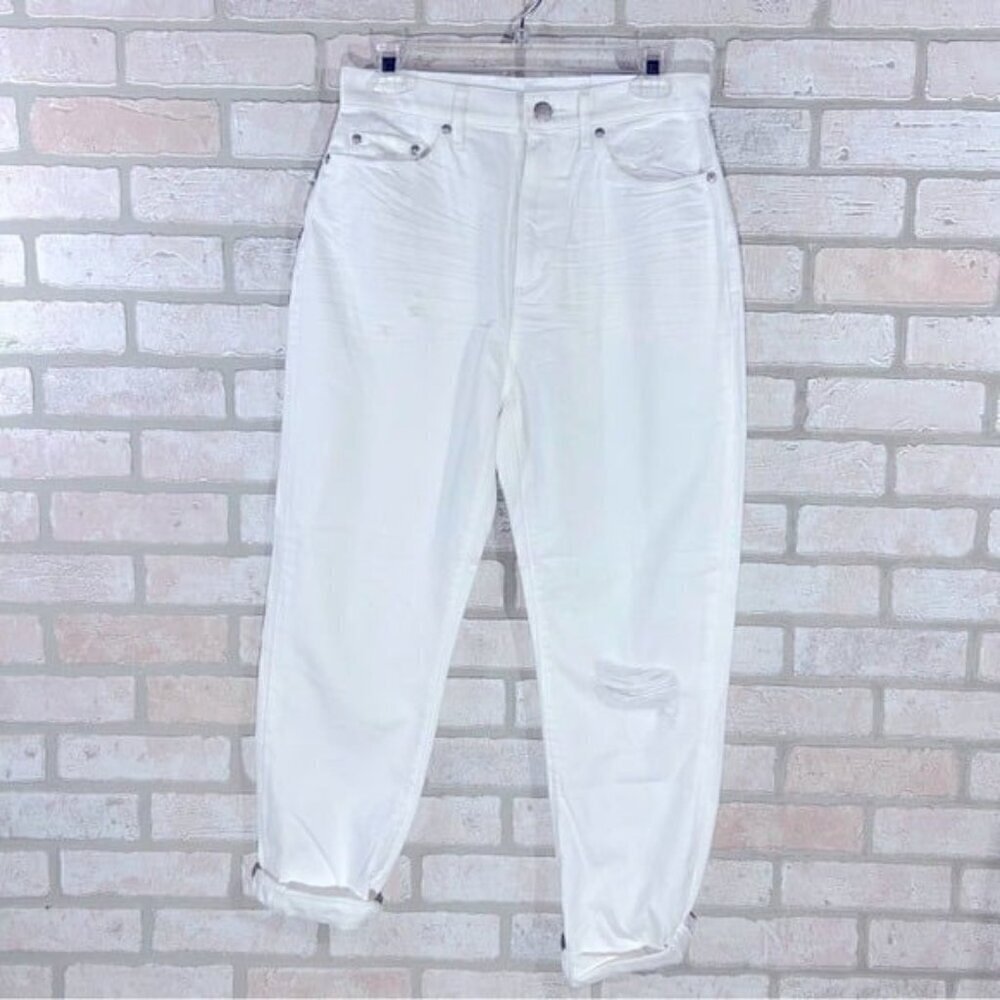 Loft NWT High Waist White Distressed Slim Pocket Boyfriend Jeans Size 26/2 - Picture 5 of 12